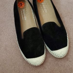 Black suede slip ons